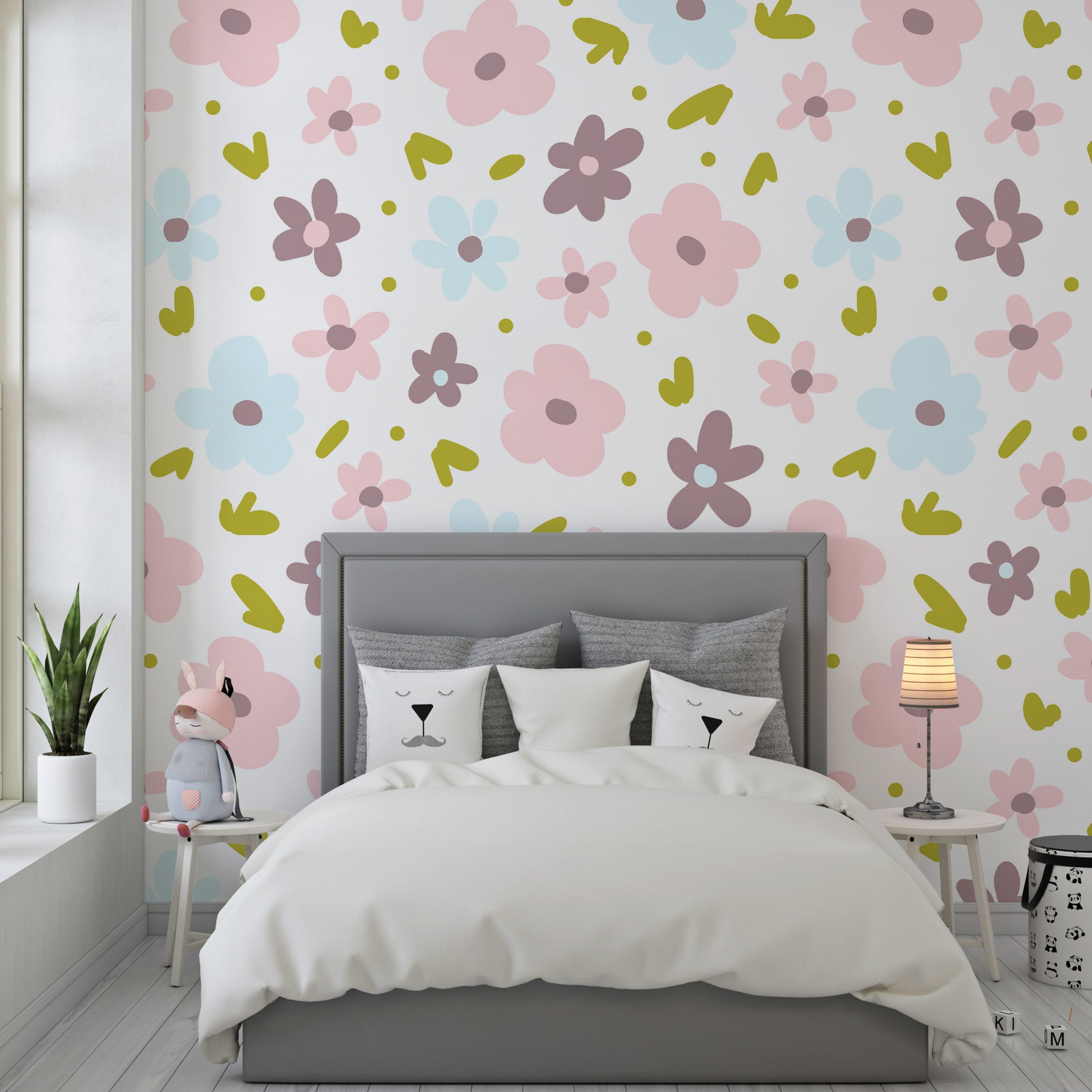 Soft pink and baby blue tiny flower print self-adhesive wallpaper - Gentle Bloom