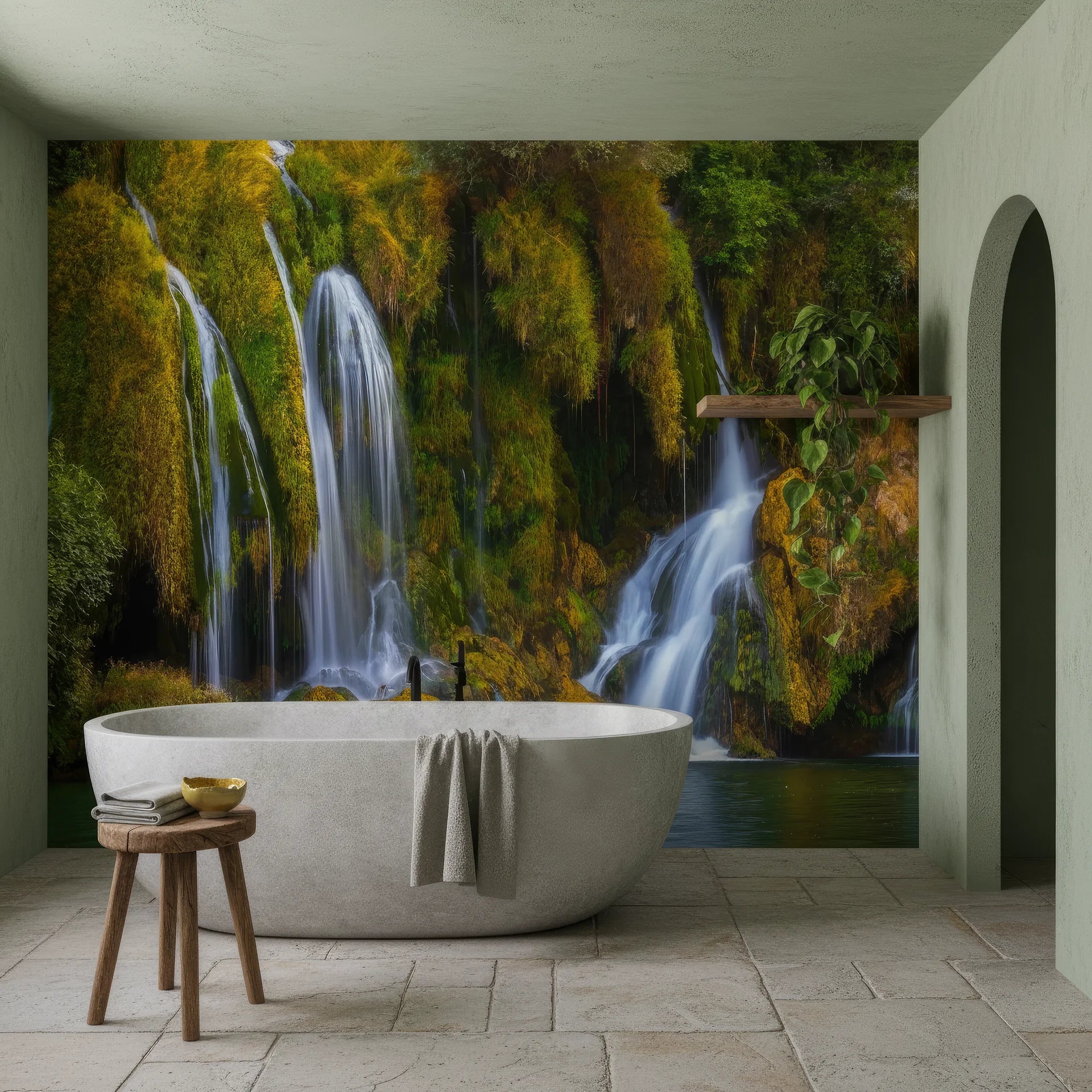 Gentle water flow with peaceful misty qualities peel and stick