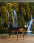Flowing water creating gentle cascade motion in natural landscape peel and stick wallpaper