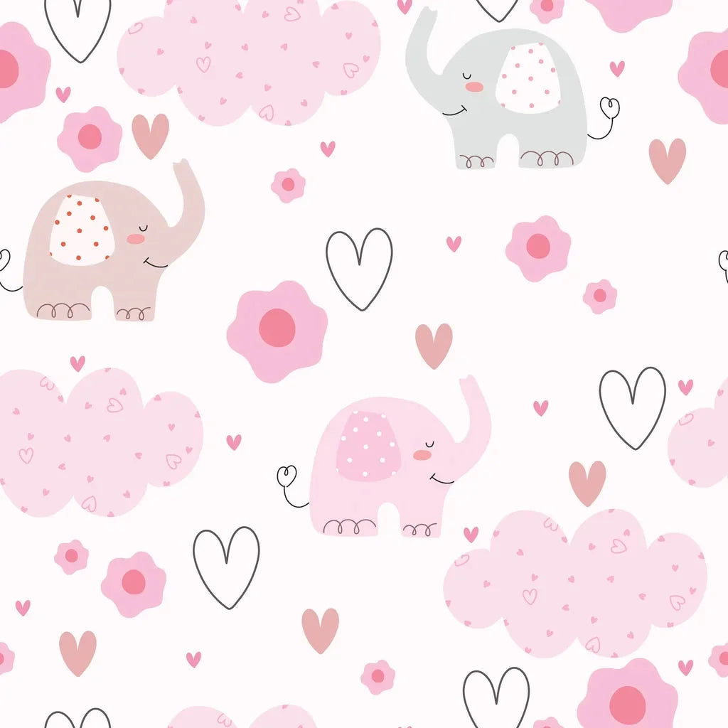 Gentle Flutter white pink elephant and cloud wallpaper