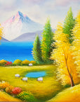 Gentle Pasture vibrant mountain meadow landscape wallpaper creating ambiance in a serene bathroom