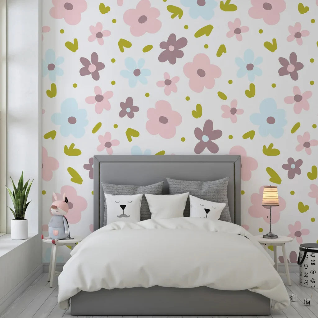 Soft pink and baby blue tiny flower print self-adhesive wallpaper - Gentle Bloom