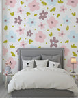 Soft pink and baby blue tiny flower print self-adhesive wallpaper - Gentle Bloom