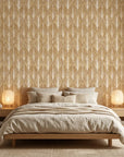 Gilded Bark golden neutral abstract wallpaper adding character to a cozy bedroom