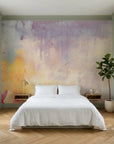 Gilded Blush soft watercolor abstract wallpaper in a warm and inviting living room