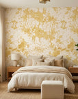 Gilded Bower neutral floral peel and stick wallpaper in a warm and inviting living room