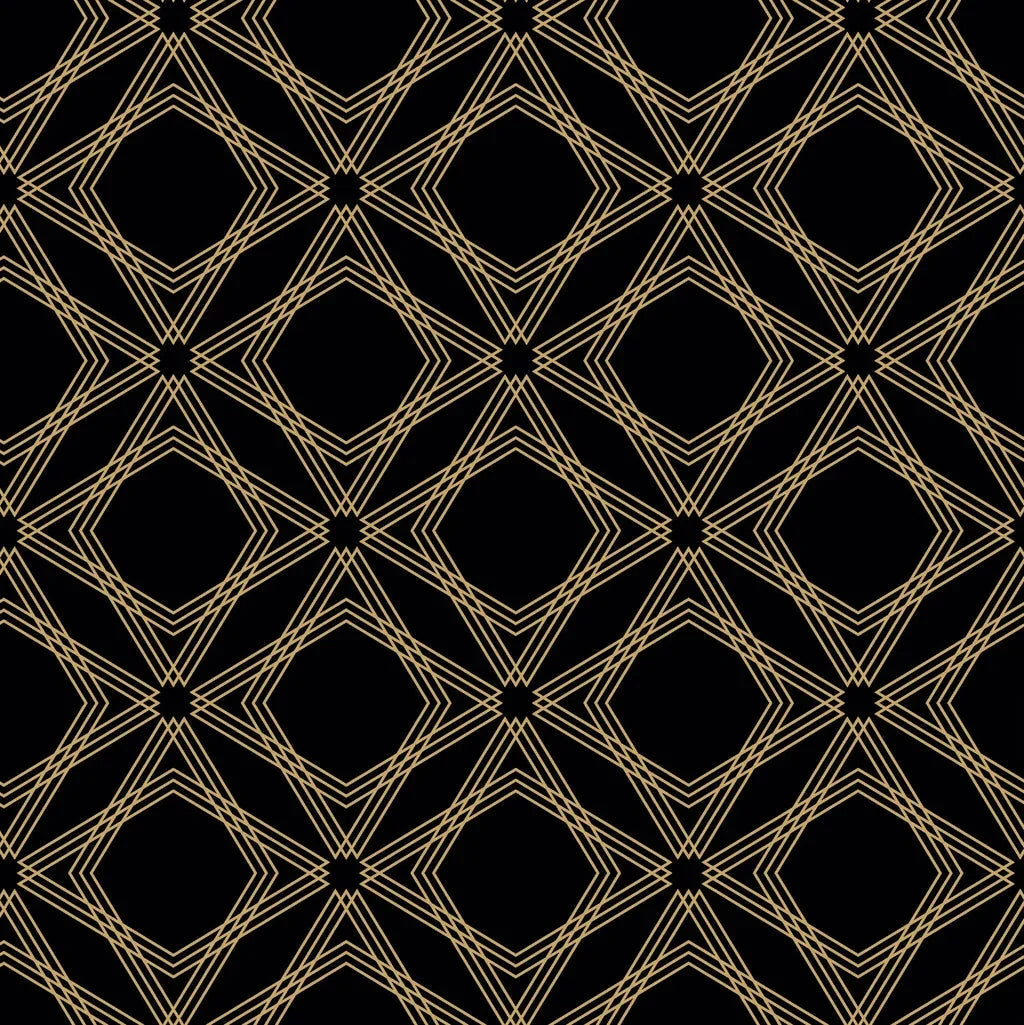 Gilded Cage black and gold geometric diamond trellis wallpaper