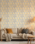 Gilded Crossing neutral geometric peel and stick wallpaper in a warm and inviting living room