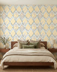 Gilded Crossing neutral geometric peel and stick wallpaper adding character to a cozy bedroom