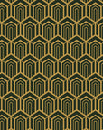 Gilded Fortress dark green and gold geometric art deco wallpaper