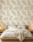 Gilded Frond neutral botanical peel and stick wallpaper adding character to a cozy bedroom