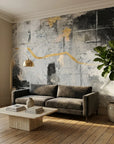 Textured grey and gold abstract expressionist peel and stick wallpaper - Gilded River