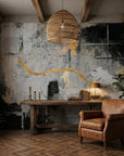 Gilded River grey and gold abstract expressionist wallpaper adding character to a cozy bedroom
