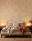 Gilded Sun warm geometric peel and stick wallpaper adding character to a cozy bedroom