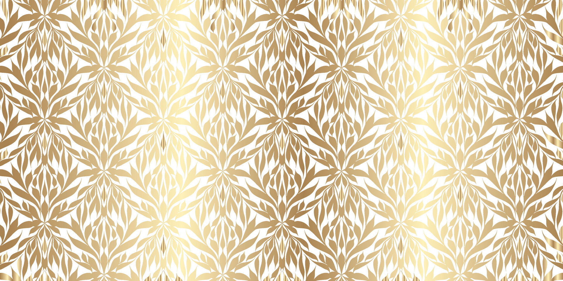 The 'Gilded Symmetry' self-adhesive wall covering features a botanical damask pattern in white and shimmering metallic gold