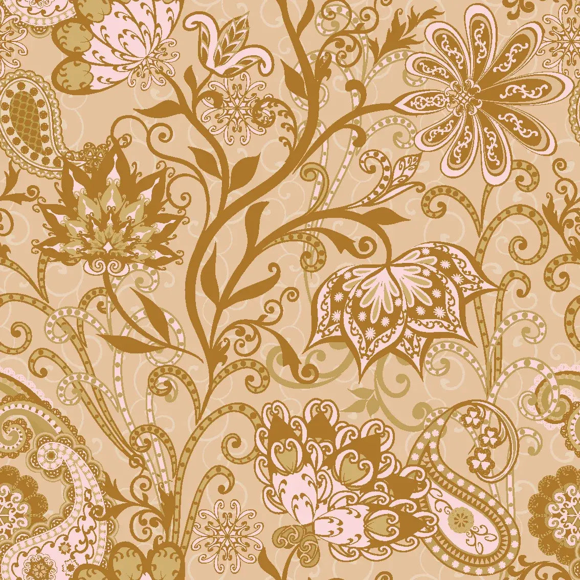 Gilded Tapestry warm gold paisley floral wallpaper