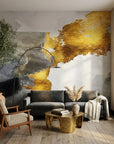 Canvas-like gold and charcoal abstract brushstroke peel and stick wallpaper - Gilded Thunder