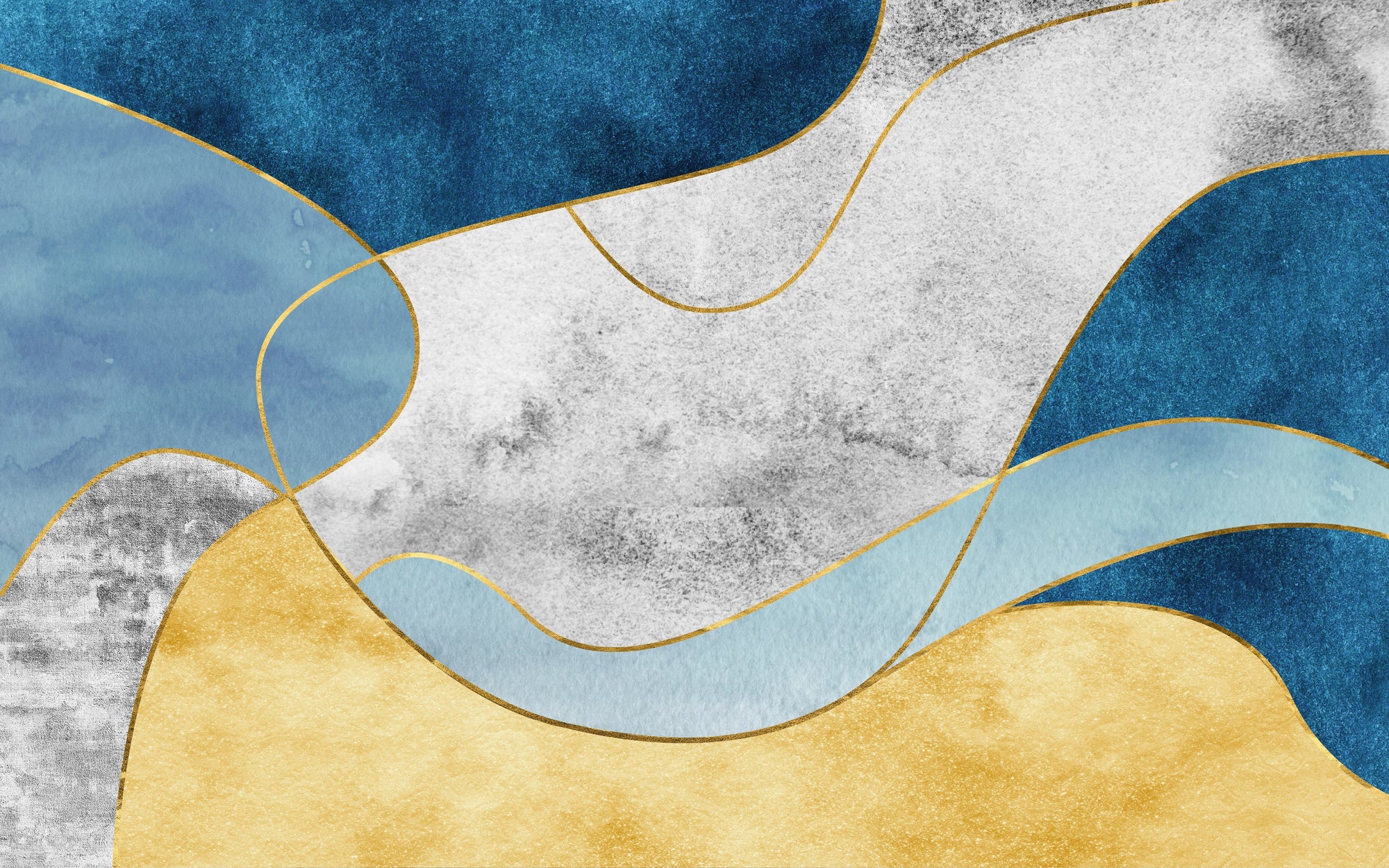 Smooth peel and stick wallpaper with navy gold marbled curves - Gilded Contour