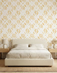 Gold Confetti abstract honeycomb wallpaper adding character to a cozy bedroom