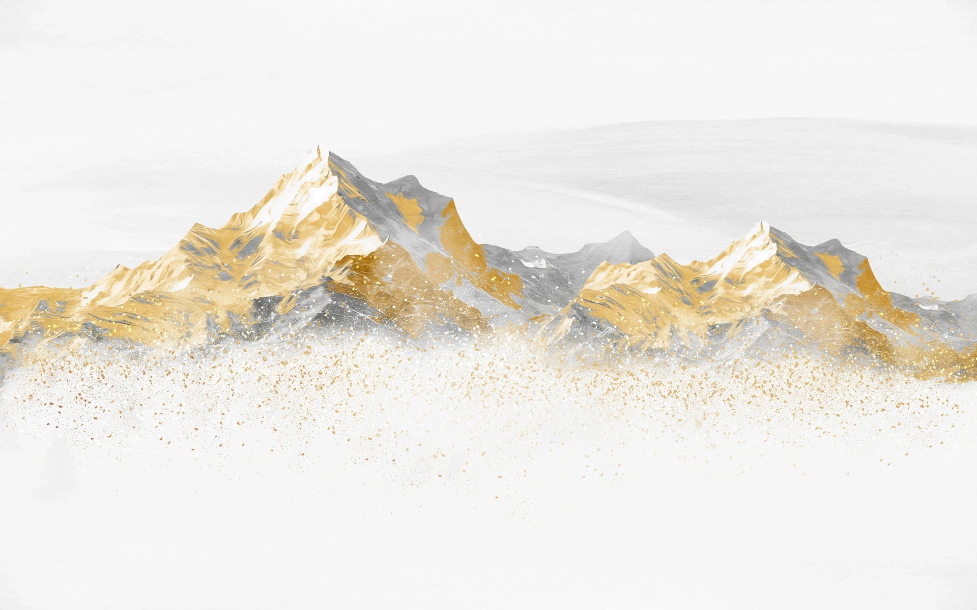 Contemporary Gold Peaks wallpaper featuring abstract mountain landscape with gold and gray watercolor tones