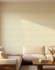Gold Rush golden vintage chevron wallpaper in a warm and inviting living room