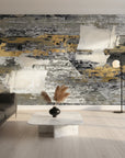 Charcoal and gold peel and stick wallpaper with metallic details