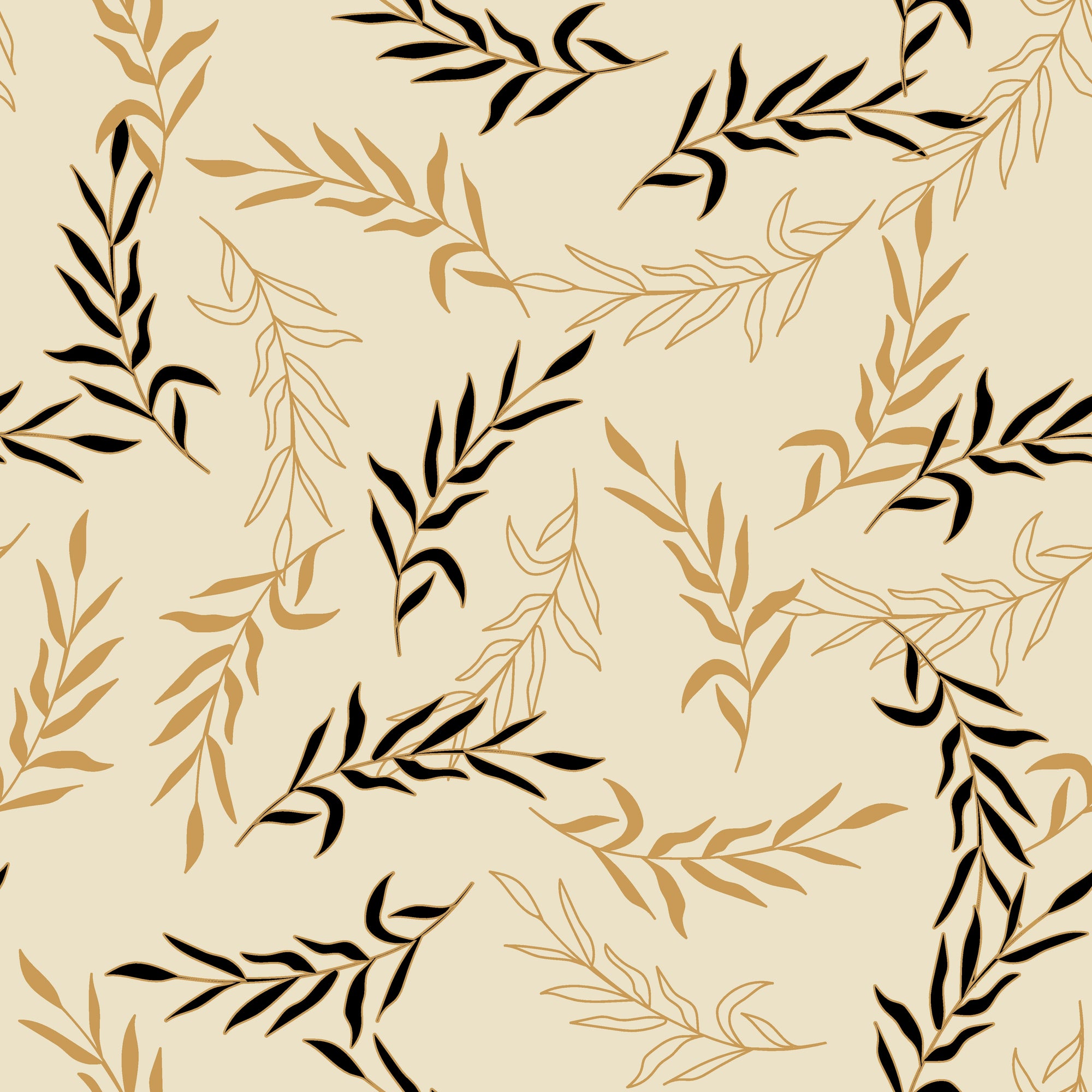 Smooth mustard gold botanical leaf peel and stick wallpaper - Golden Boughs