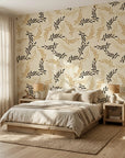 Golden Boughs elegant gold leaf wallpaper adding character to a cozy bedroom