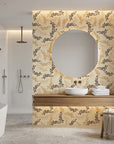 Golden Boughs elegant gold leaf wallpaper creating ambiance in a serene bathroom