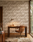 Golden Canopy yellow tree wallpaper as a feature wall in a bright home office