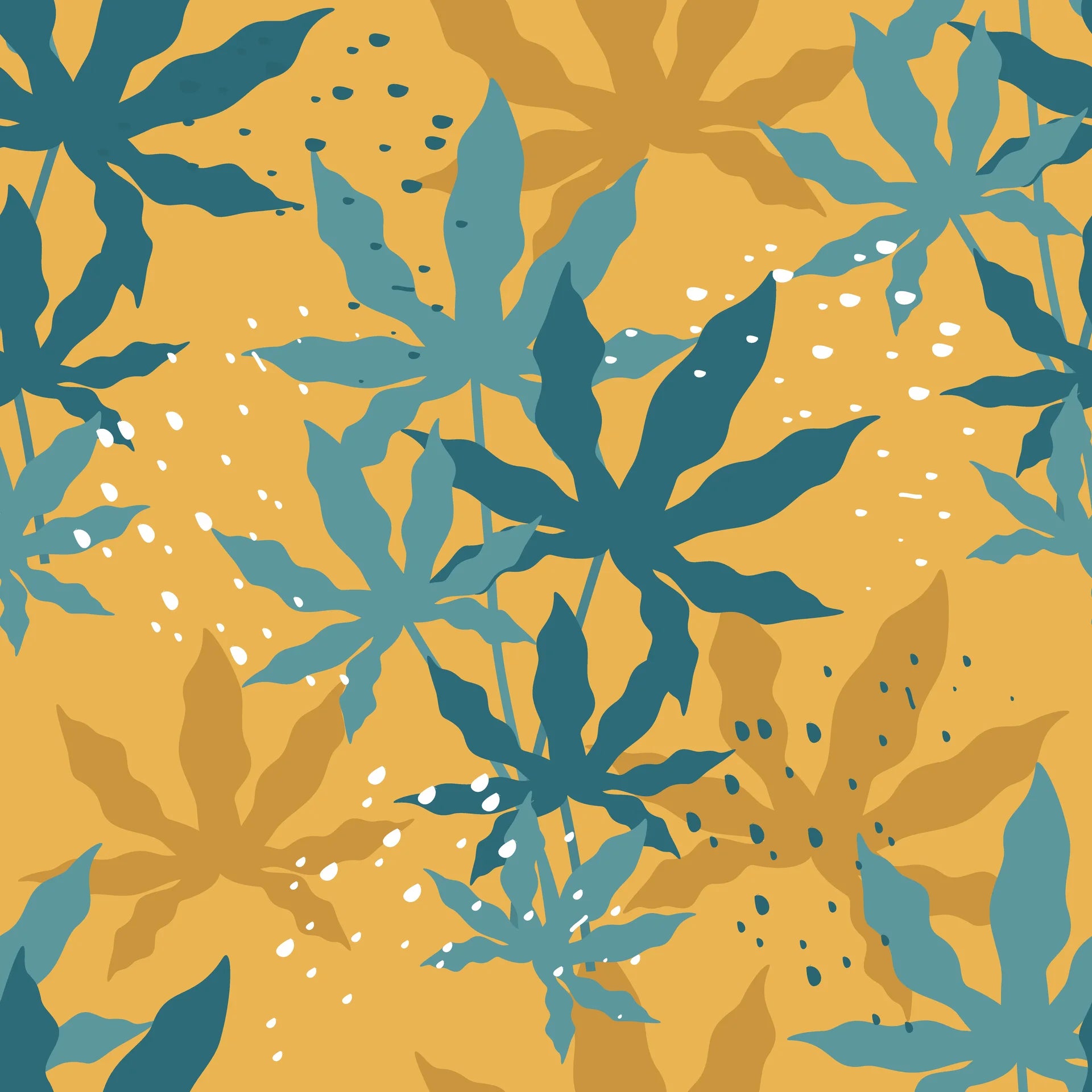 Matte teal tropical frond peel and stick wallpaper - Golden Frond
