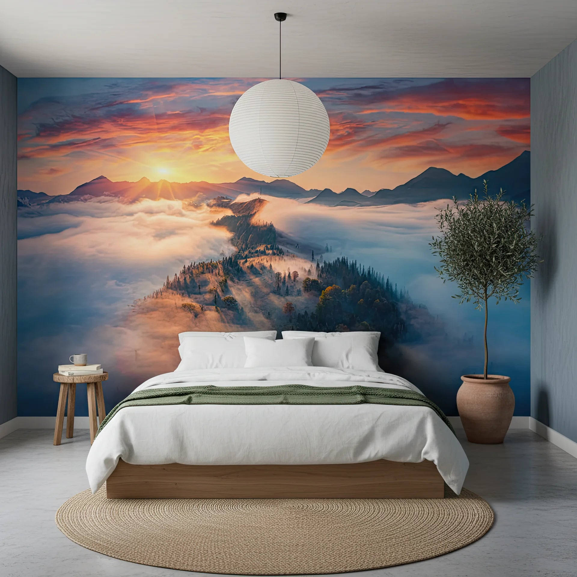 Majestic golden gateway opening to scenic landscape peel and stick