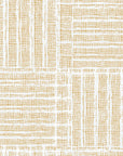 Textured golden and cream woven grasscloth peel and stick wallpaper with handcrafted basket weave pattern