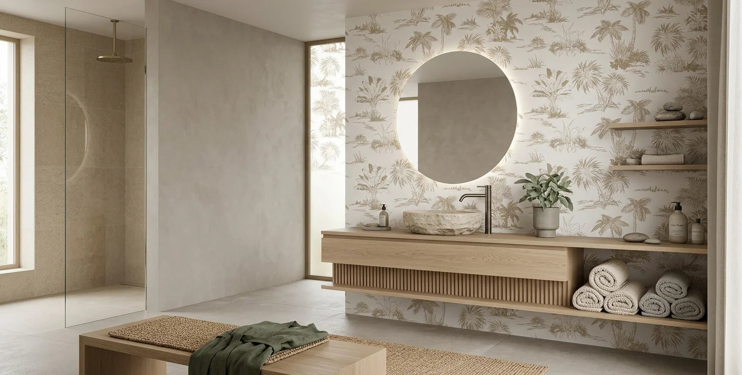 Golden Isles map wallpaper as a feature wall in a bright home office