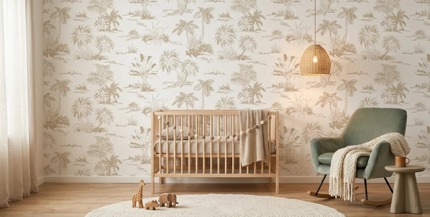 Golden Isles map wallpaper creating ambiance in a serene bathroom