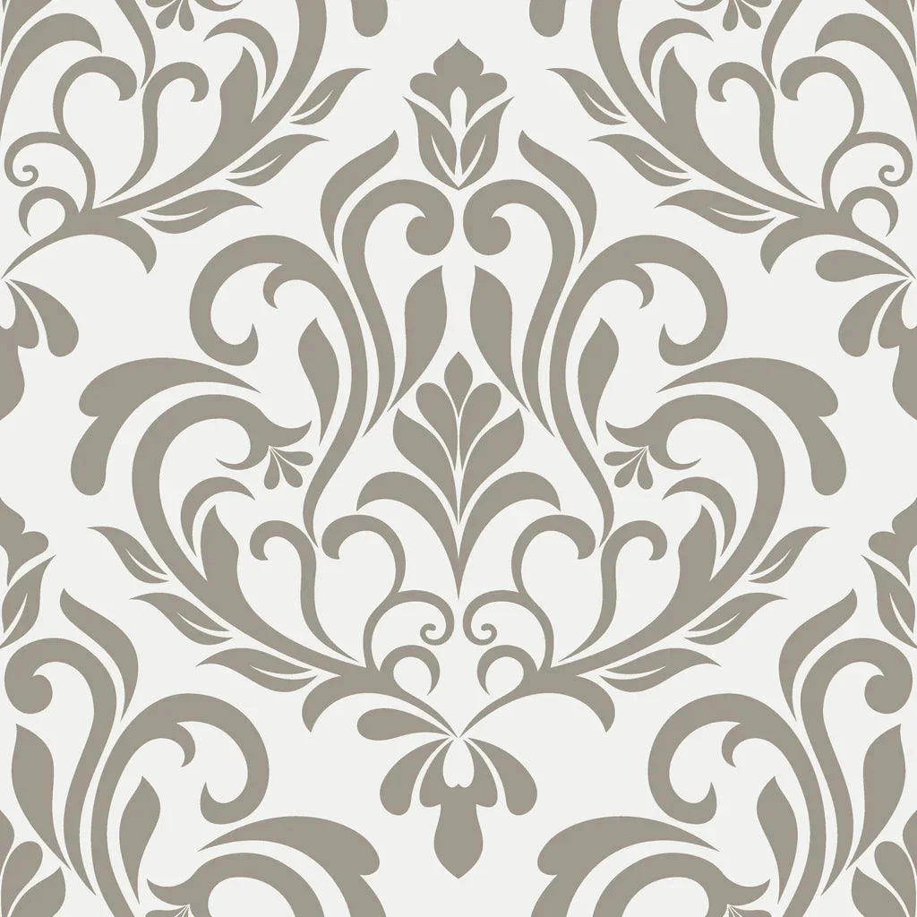 Golden Leaf Waltz taupe grey damask wallpaper