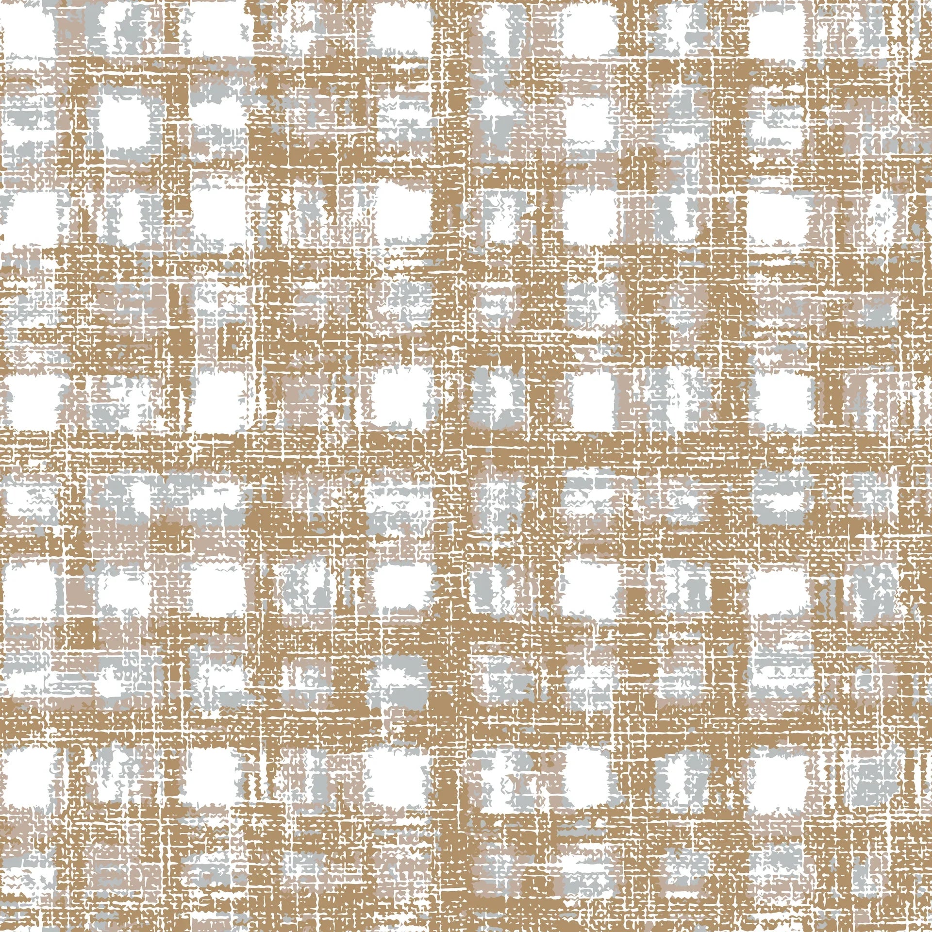 Textured Golden Loom wallpaper with distressed gingham plaid in warm tan, white, and soft gray tones