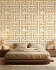 Golden Path geometric taupe peel and stick wallpaper adding character to a cozy bedroom