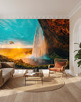 Golden light pouring down landscape creating luminous effect removable wallpaper