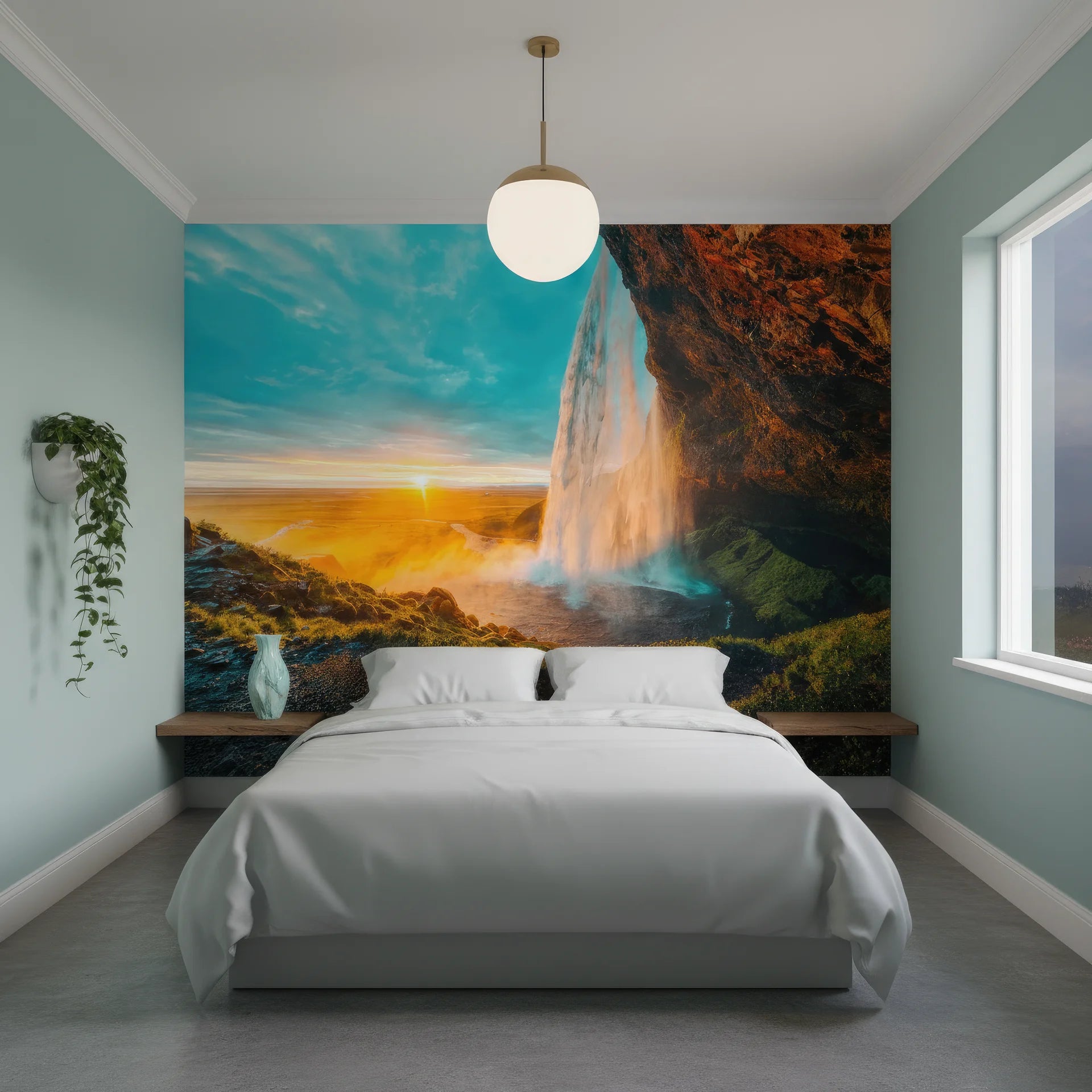 Radiant golden illumination cascading through natural scenery peel and stick