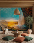 Golden sunlight streaming and flowing through landscape removable wall mural