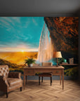 Glowing golden light pouring into natural vista peel and stick wallpaper