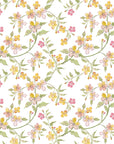 Golden Ramble pastel floral peel and stick wallpaper creating ambiance in a serene bathroom