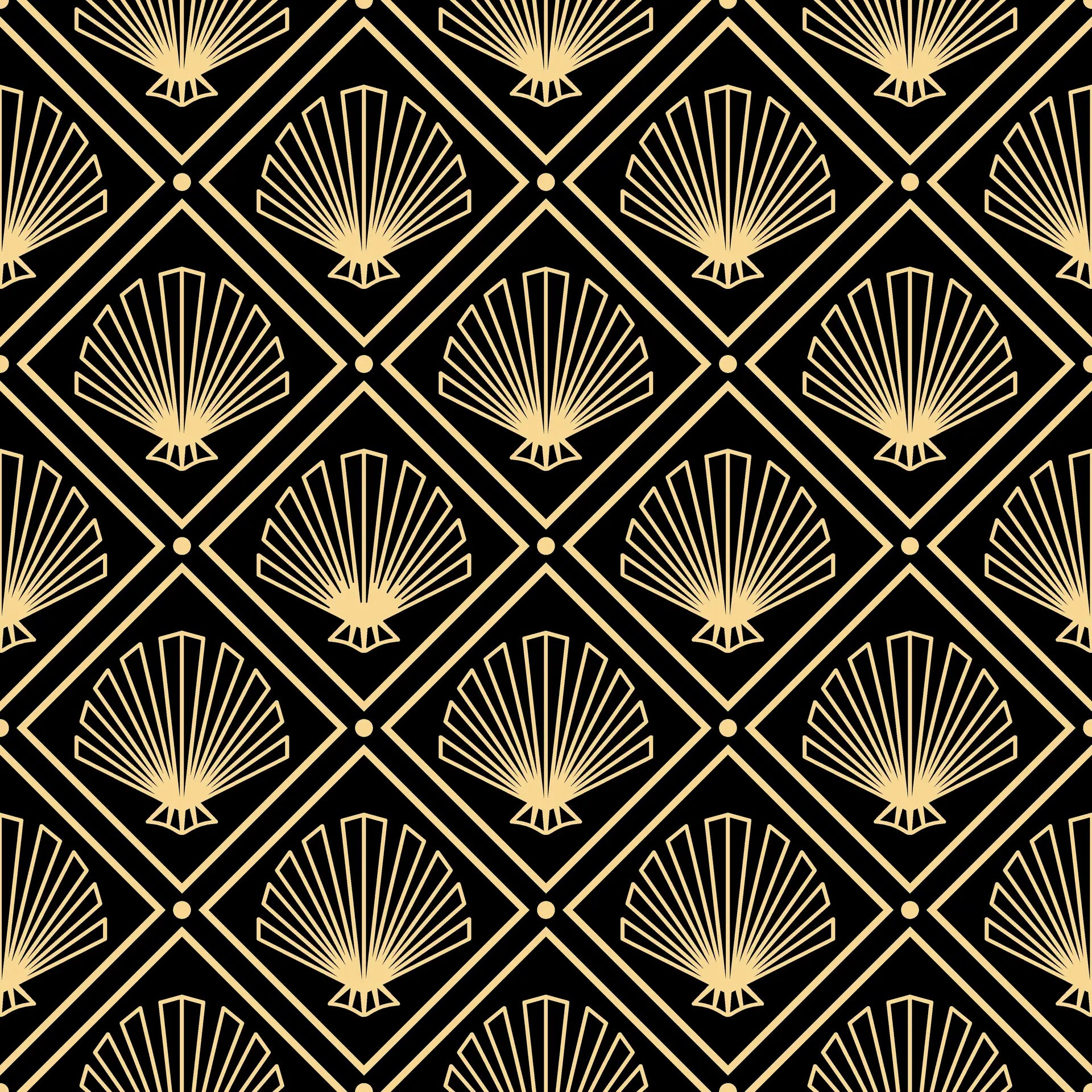 Golden Stage dramatic black and gold art deco fan wallpaper