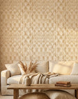 Golden Thatch neutral abstract peel and stick wallpaper in a warm and inviting living room