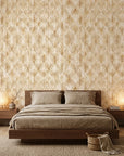 Golden Thatch neutral abstract peel and stick wallpaper adding character to a cozy bedroom