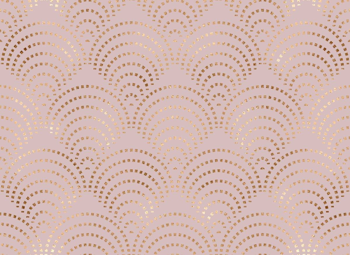 Golden Whisper blush pink and gold scallop arc wallpaper