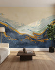 Golden Summit bold navy and gold mountain in a warm and inviting living room