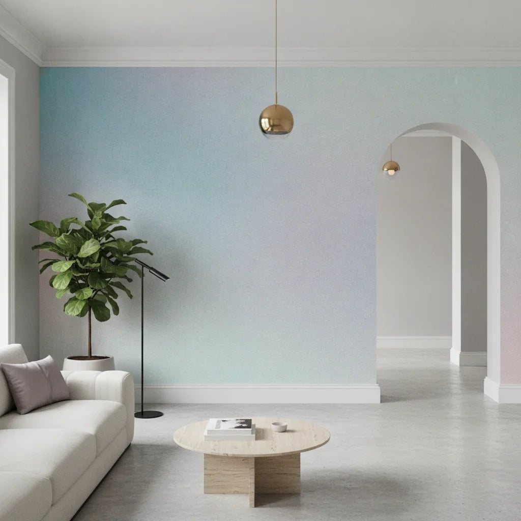 Gradient Mist soft blue and blush ombre adding character to a cozy bedroom