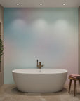 Gradient Mist soft blue and blush ombre as a feature wall in a bright home office